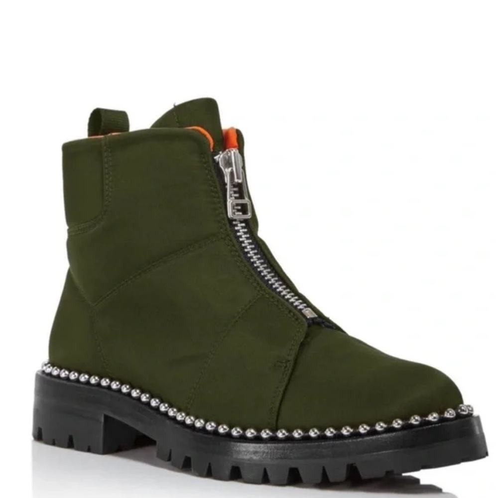 Olive Green Ankle Boots with Studded Sole